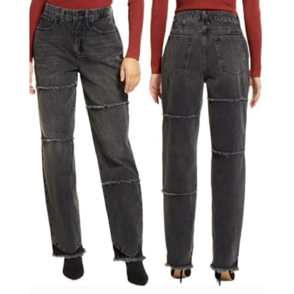 Good American Women's Good '90s Frayed Seam Raw Hem Black Jeans Sz 4/27
